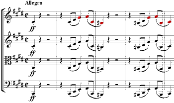 Beethoven, C# Minor String Quartet, op133, VII, bars 1-4 [midi file]