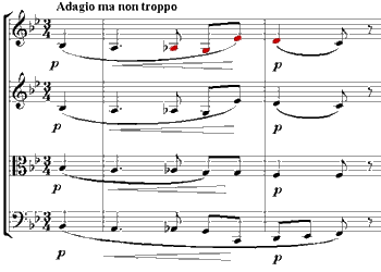 Beethoven, B flat String Quartet, bars 1-3 [midi file]