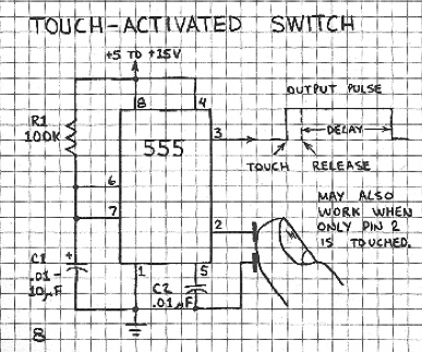 schematic of 555 touch circuit